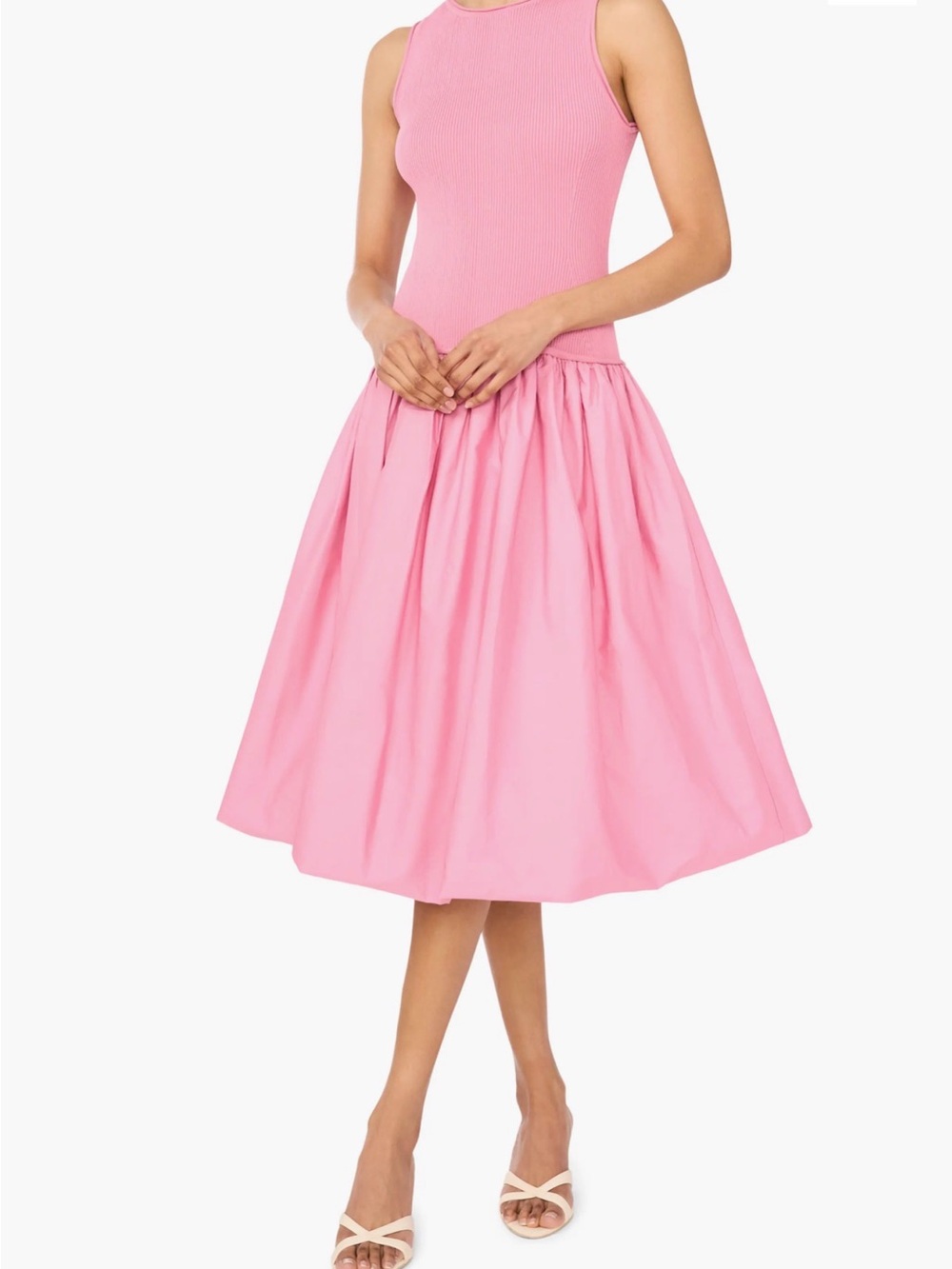1.STATE Pink Mixed Media Tank Midi Dress - Size XL